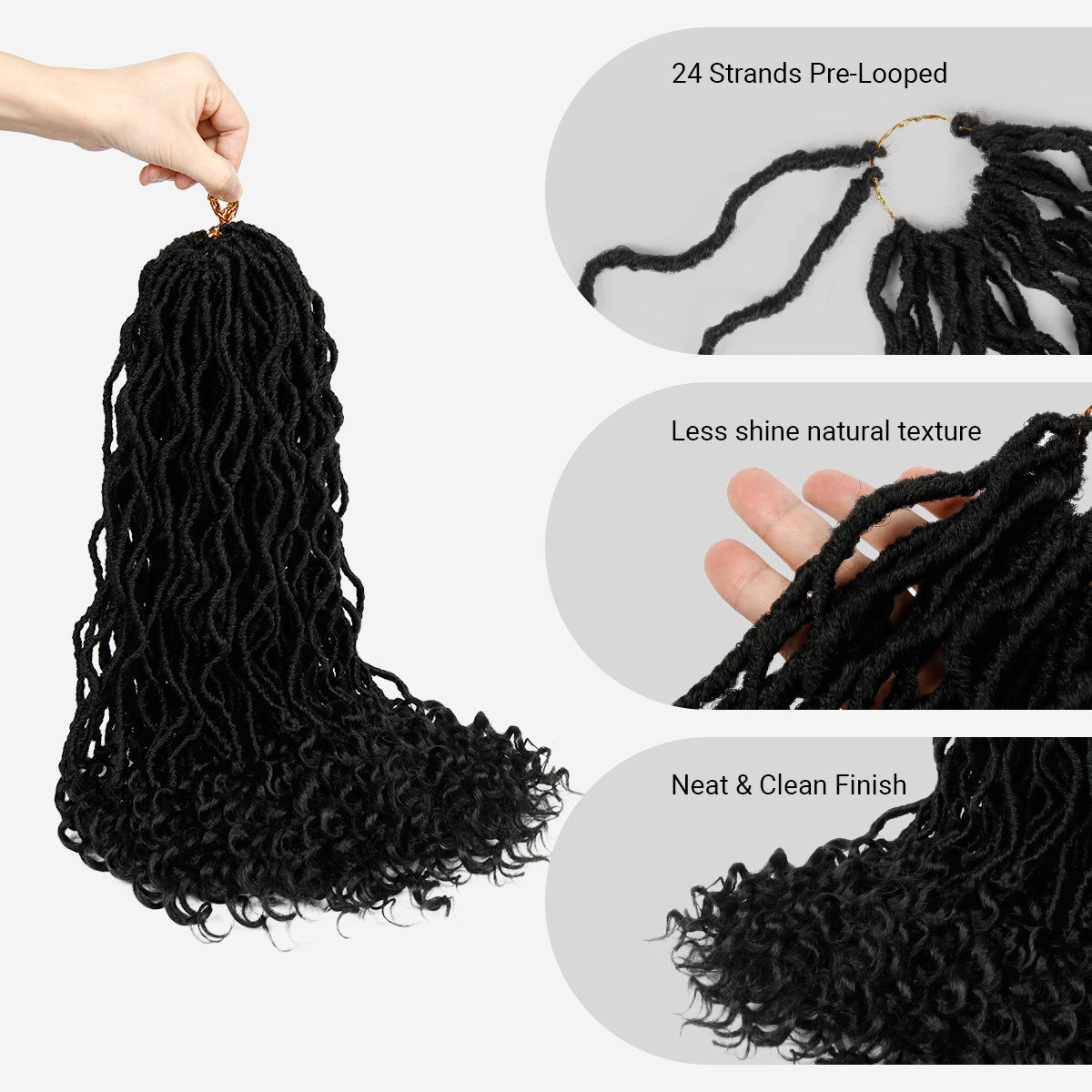 Authentic Synthetic Hair Pre-Looped Distressed Locs Curly Tips 22"