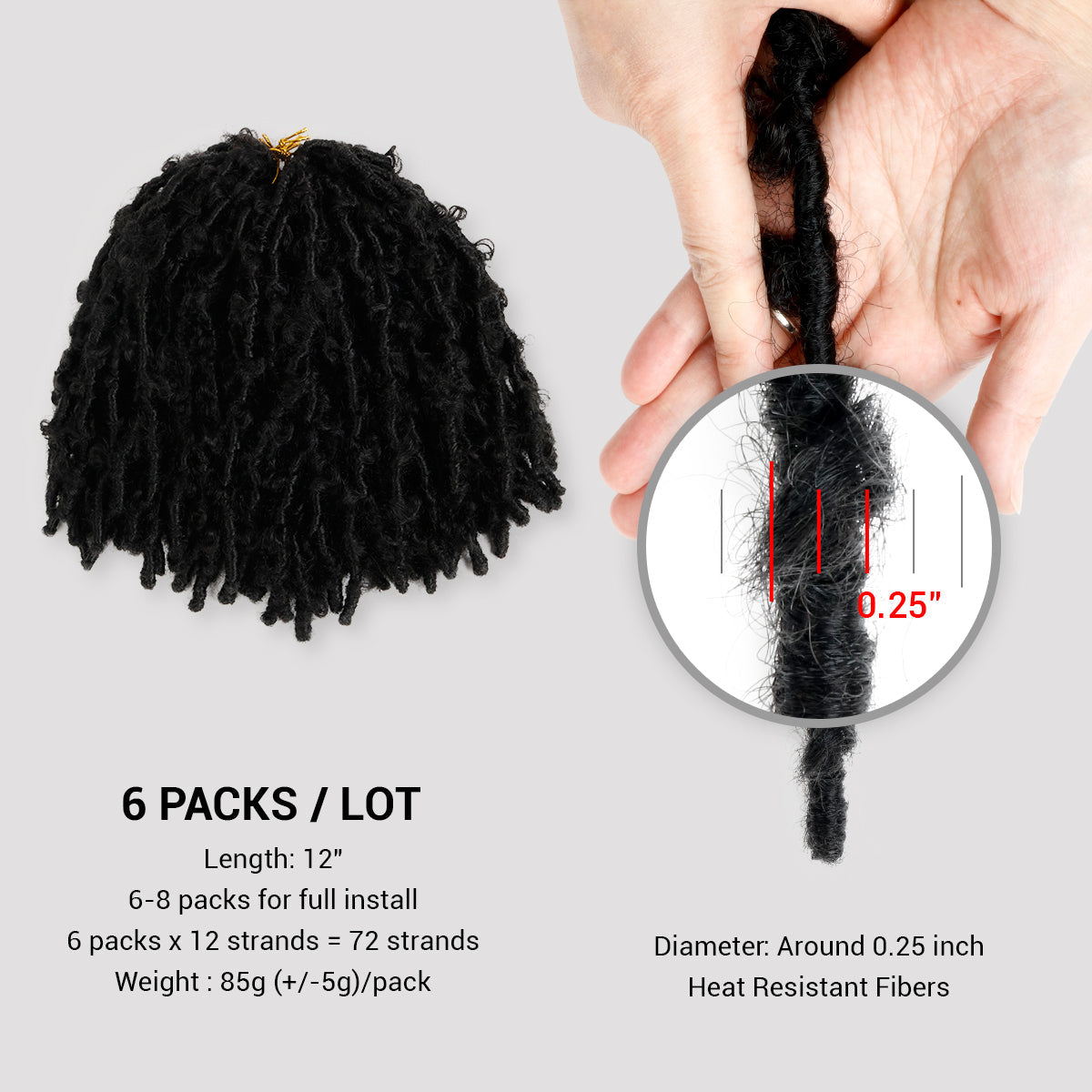 Authentic Synthetic Hair Pre-Looped 6X Value Pack Butterfly Locs 12"