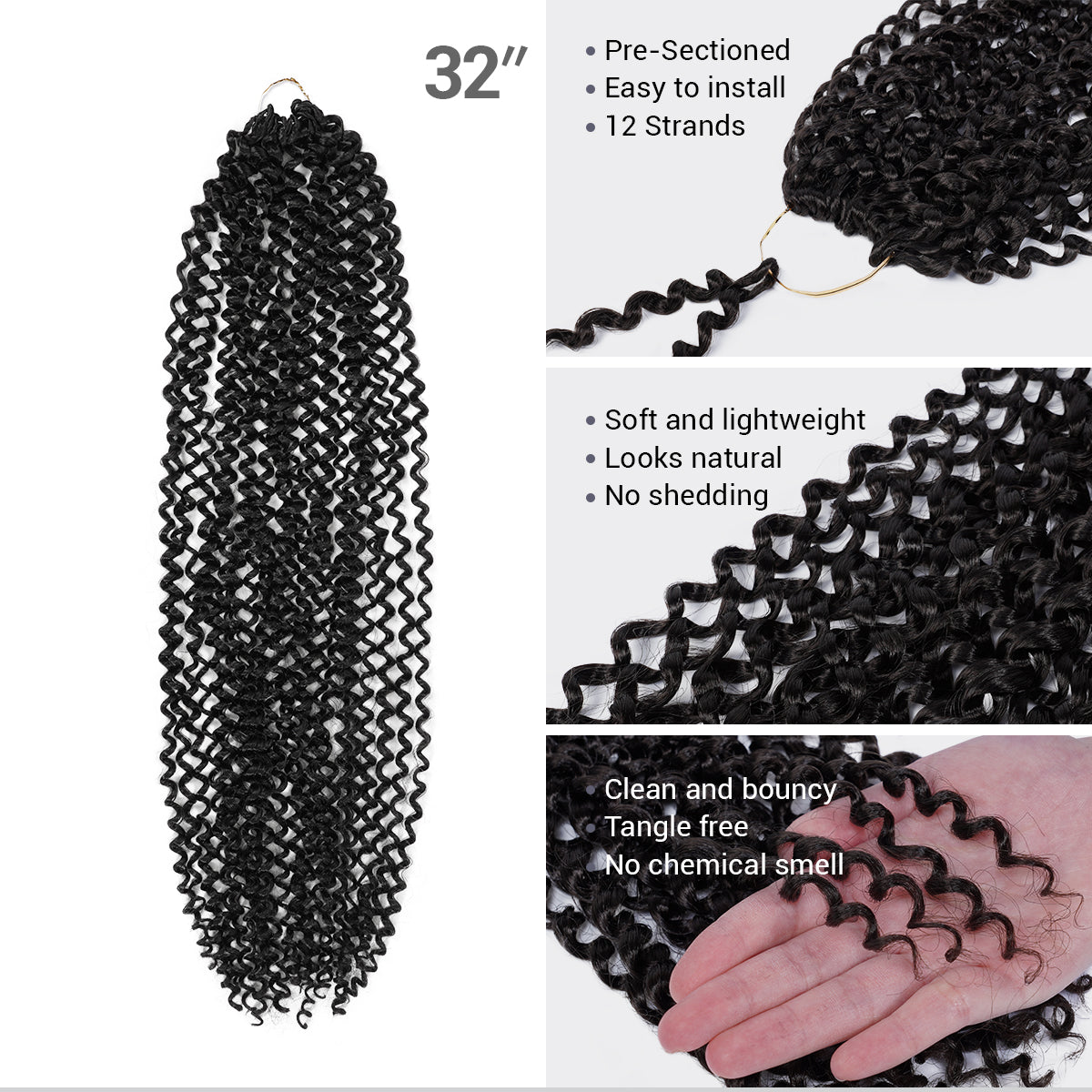 Authentic Synthetic Hair Crochet Braids 6X Value Pack Water Wave 32"