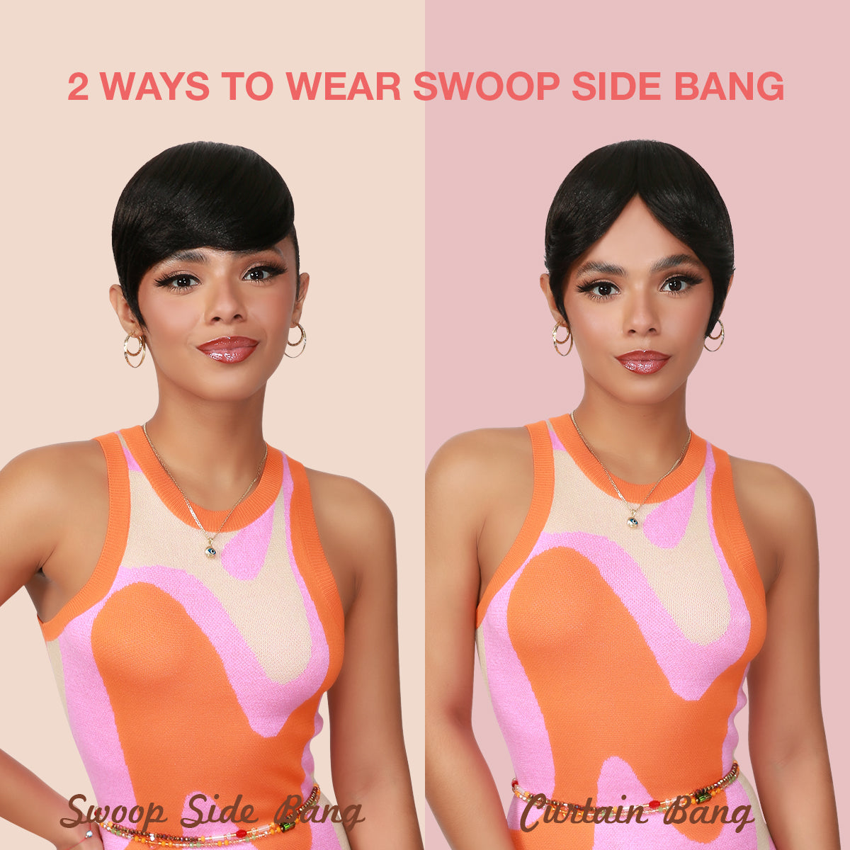 Swoop Side Bang, Curtain Bang, Layered Bang, Hair Piece