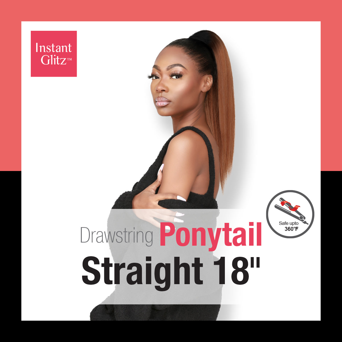 Instant Glitz Synthetic Drawstring Ponytail Straight 18"