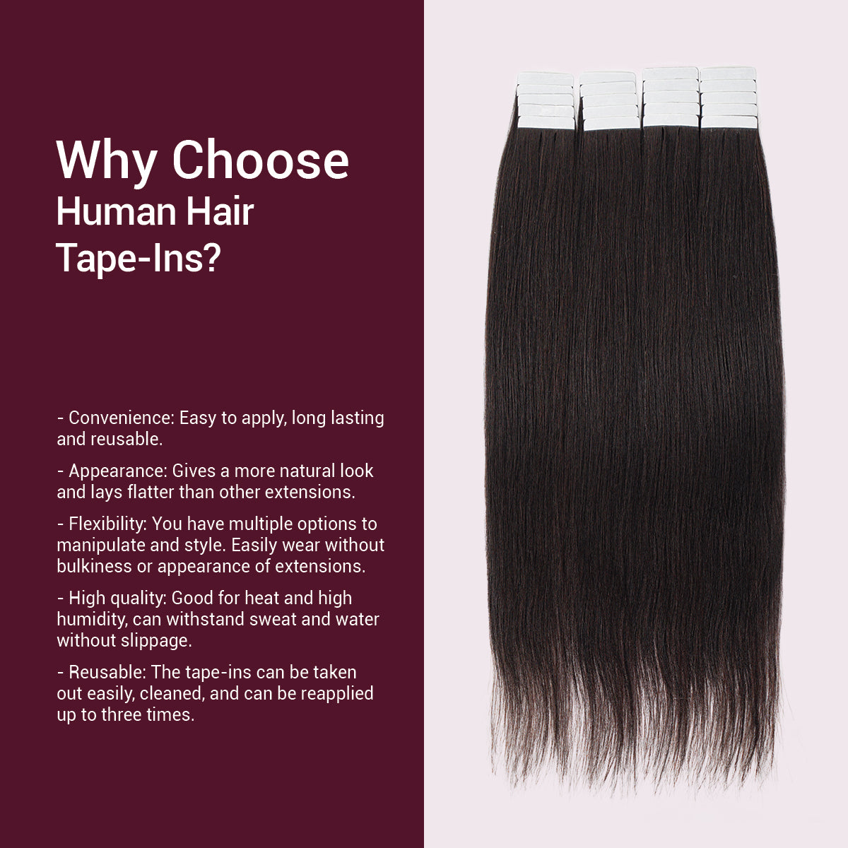 Human Hair, Tape, Yaki, Straight, Natural Texture