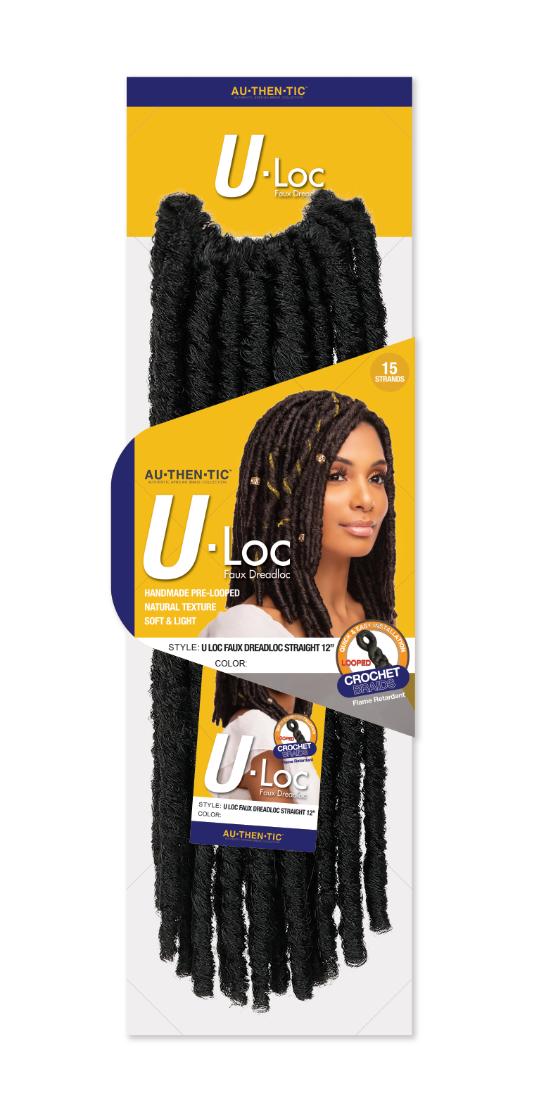 Authentic Synthetic Hair Pre-Looped U Loc Dreadloc Straight 12"