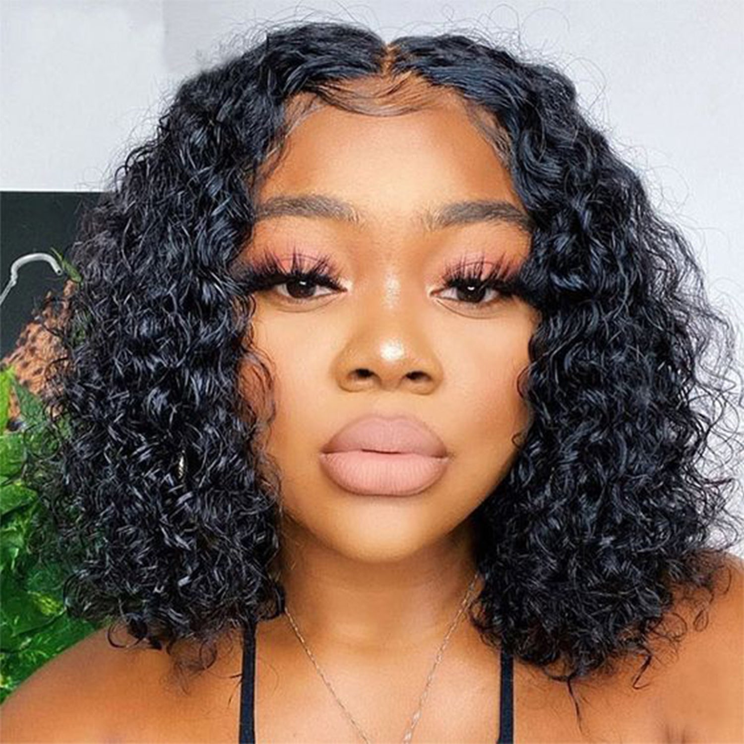 100% Virgin Remi Human Hair HD Transparent T-Part Lace Short Curly Wig Onyx