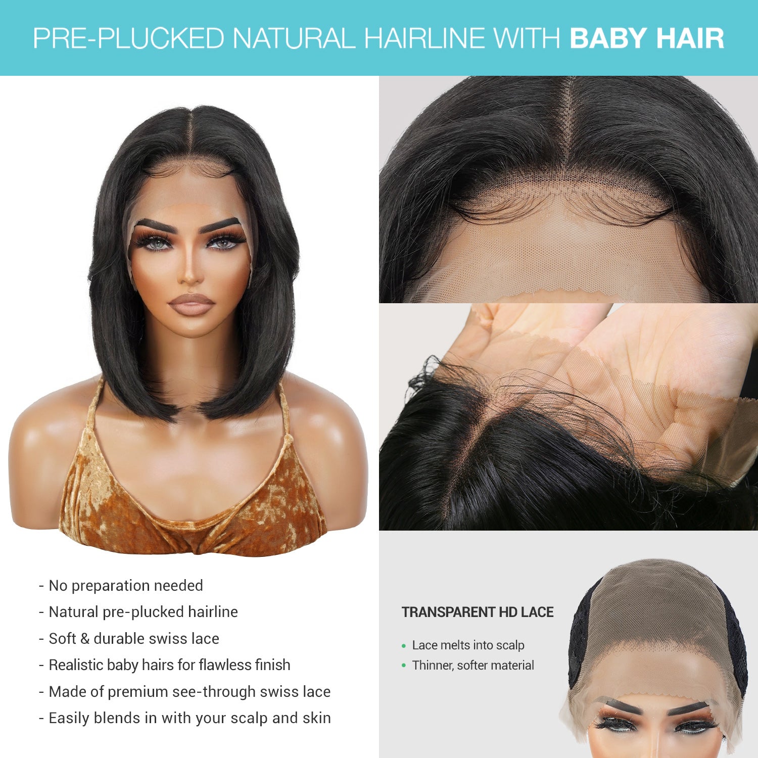 Multi-Parting, 13X6, Human Hair Blend, Frontal Wig, Invisible Lace, Bob, Layered Bob, Feathered Bob, Pre-Plucked, Yaki Textured, Shoulder-Length Bob