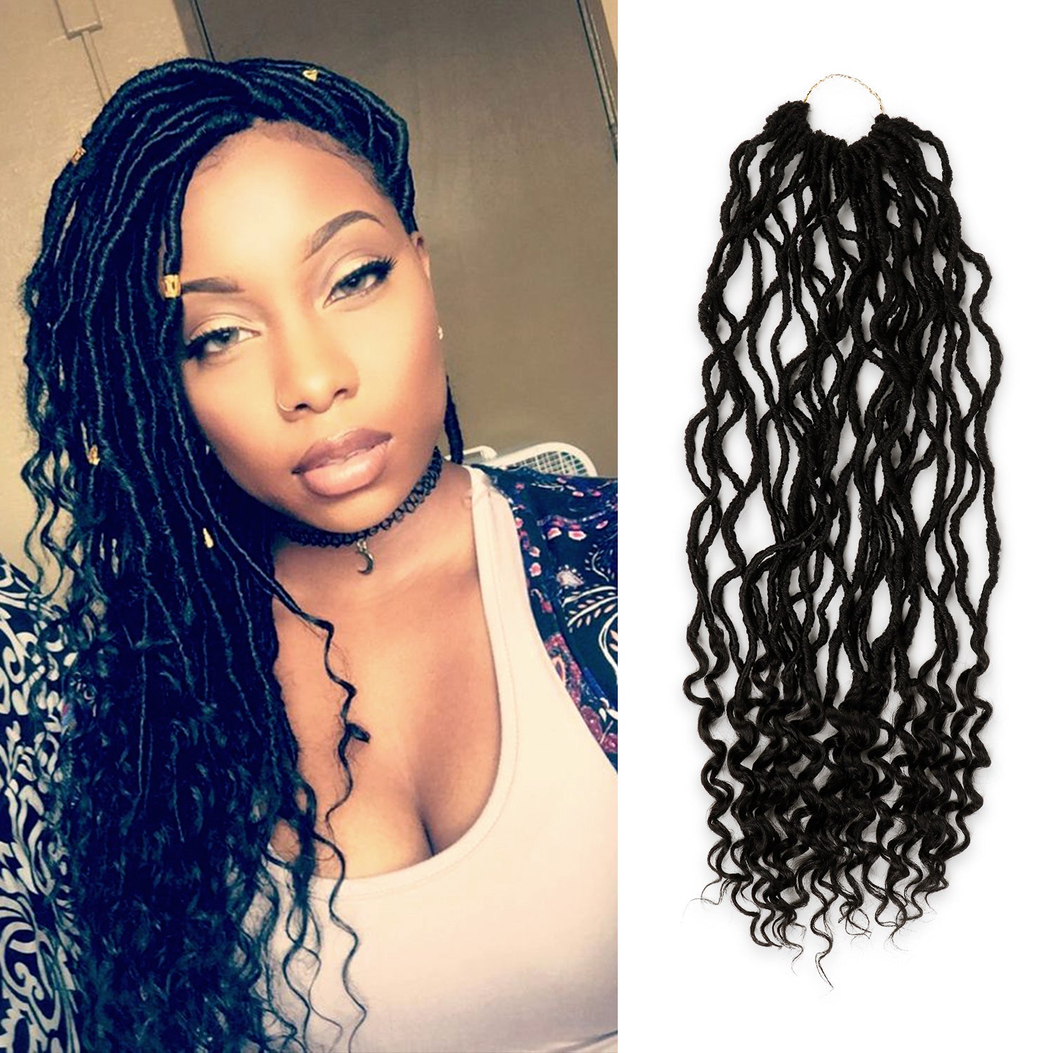 Authentic Synthetic Hair Pre-Looped Distressed Locs Curly Tips 22"