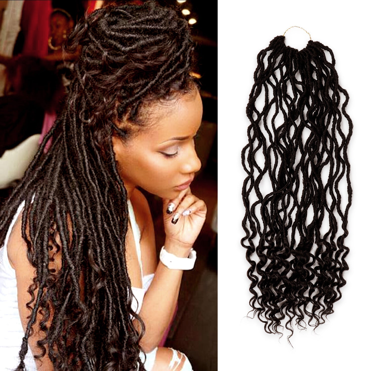 Authentic Synthetic Hair Pre-Looped Distressed Locs Curly Tips 22"