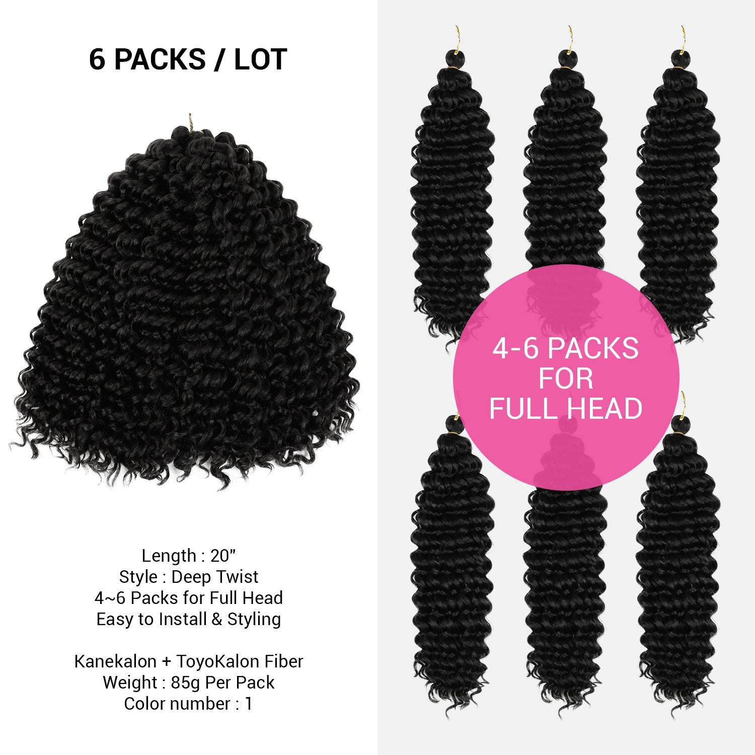 Authentic Synthetic Hair Crochet Braids Deep Twist 20"
