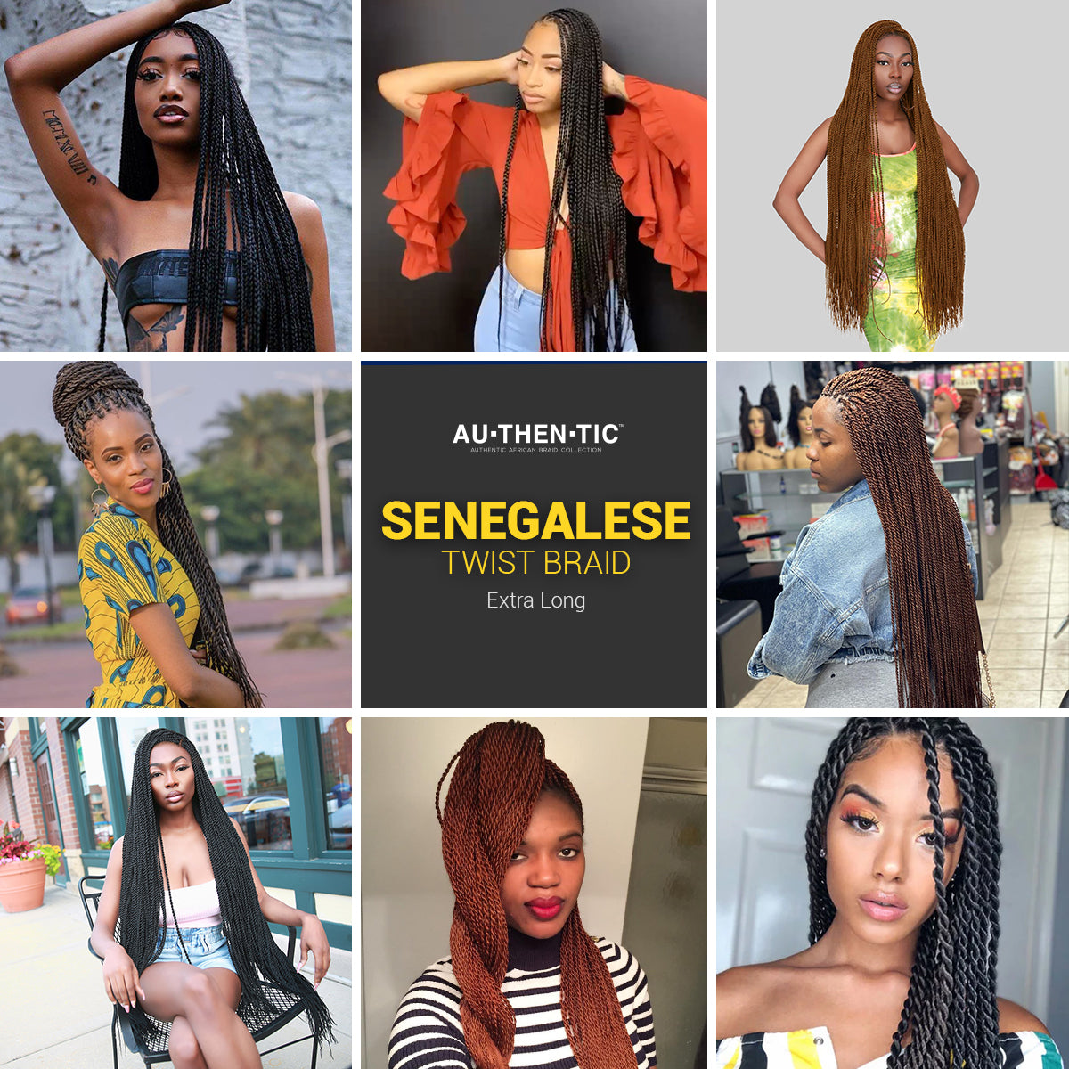 Authentic Synthetic Hair Crochet Braid Pre-Looped Senegalese Twist Braid 38"