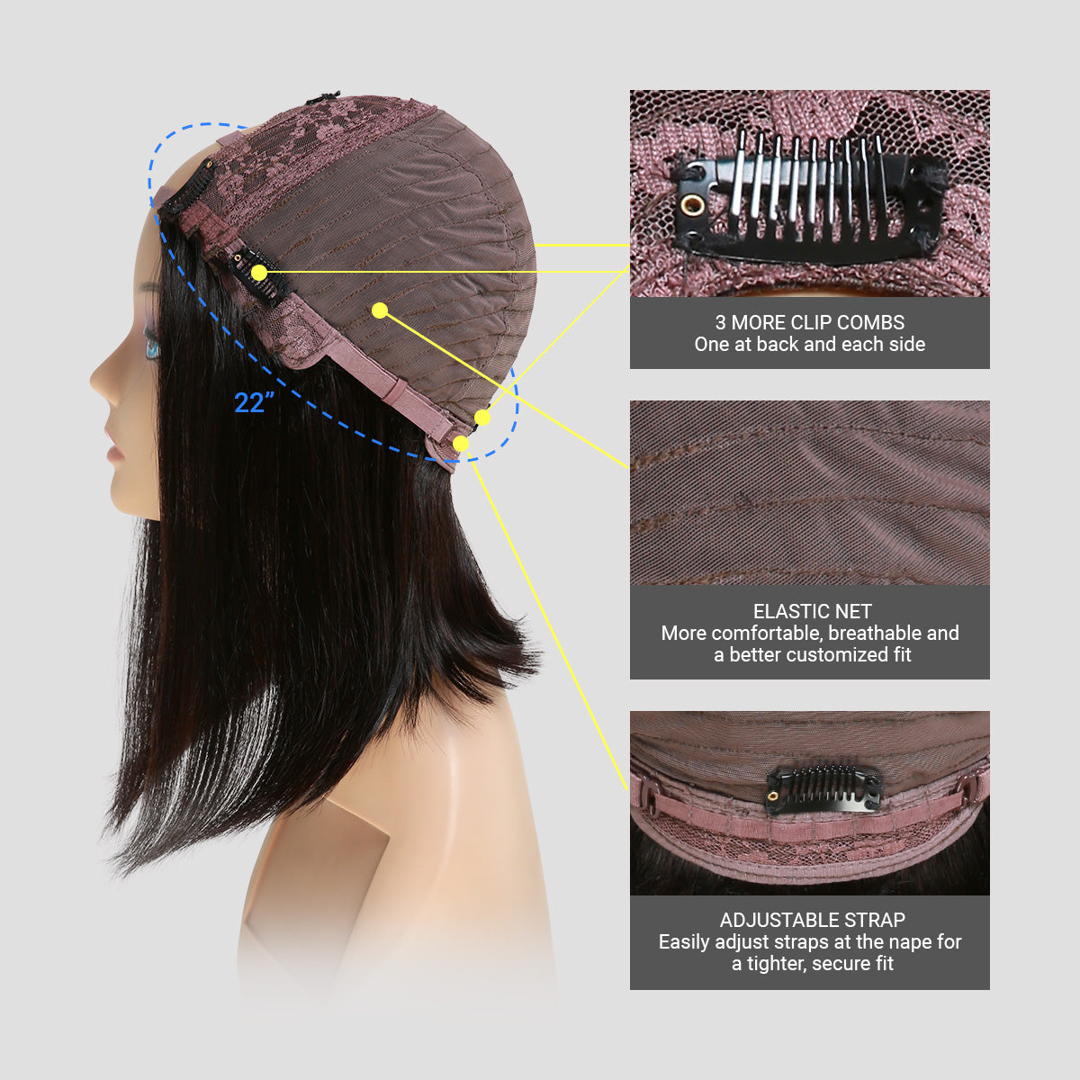 Diva Queen Virgin 100% Human Hair U-Part Clip Wig Bob Straight 12"