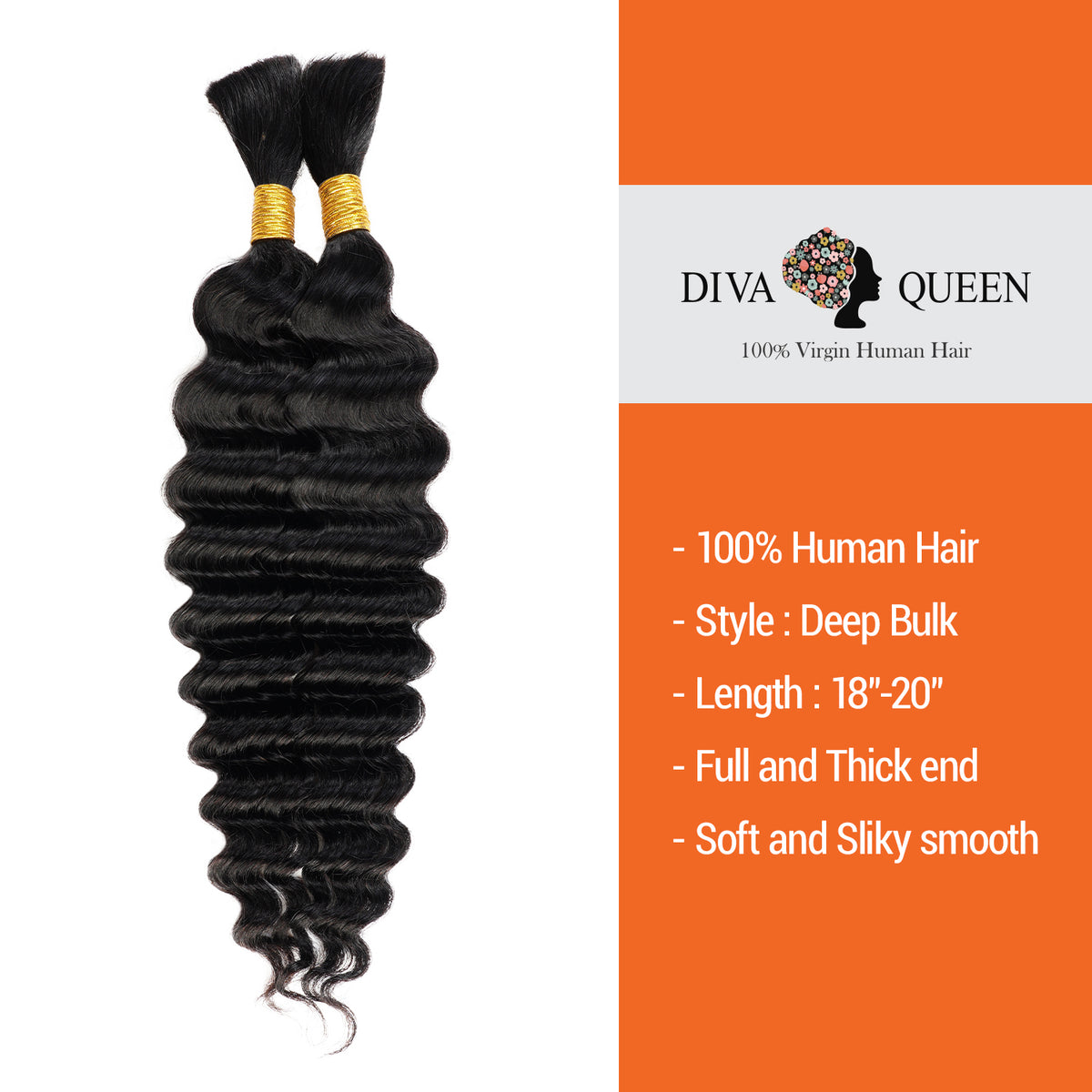 Diva Queen 100% Human Micro Braiding Hair Deep Bulk 18"-20"