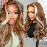 UpScale 100% Human Hair Wear and Go Pre Cut Pre Plucked Glueless 5x5 Closure Wig Honey Blonde Highlight Body Wave 20"