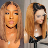 UpScale 100% Human Hair Glueless Pre Plucked 13x4 Lace Frontal Wig Ombre Honey Blonde Bob 14"