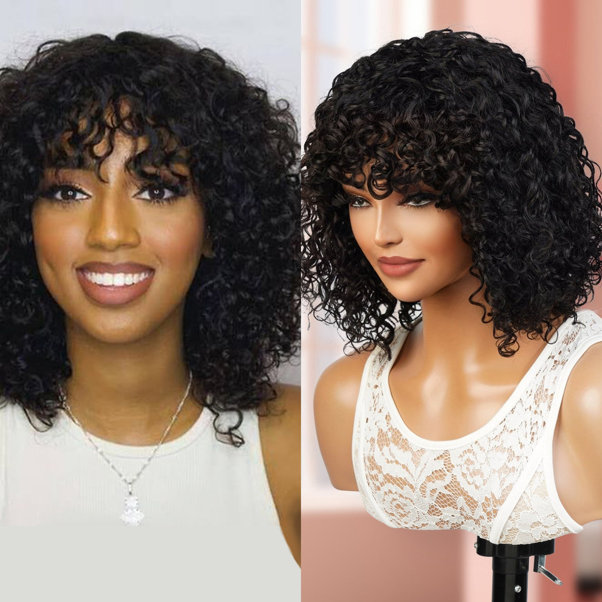 UpScale 100% Human Hair Short Ringlets Curly Bob 12"