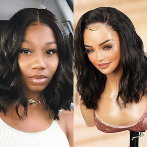 100% Human Hair Wear and Go Pre Cut Pre Plucked Glueless 5x5 Lace Wig Natural wave bob 12"