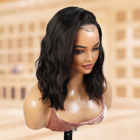 100% Human Hair Wear and Go Pre Cut Pre Plucked Glueless 5x5 Lace Wig Natural wave bob 12"