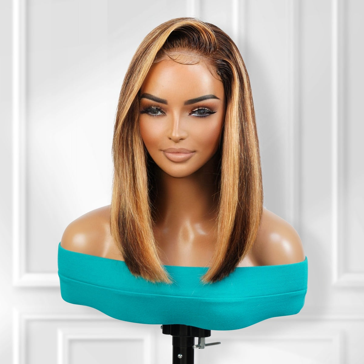 Wear and Go Pre Cut Glueless 100% Virgin Human Hair 5x5 Lace Wig Honey Blonde Chunky Highlight Bob 12"
