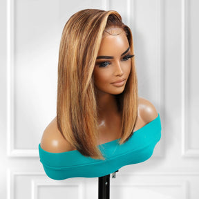 Wear and Go Pre Cut Glueless 100% Virgin Human Hair 5x5 Lace Wig Honey Blonde Chunky Highlight Bob 12"