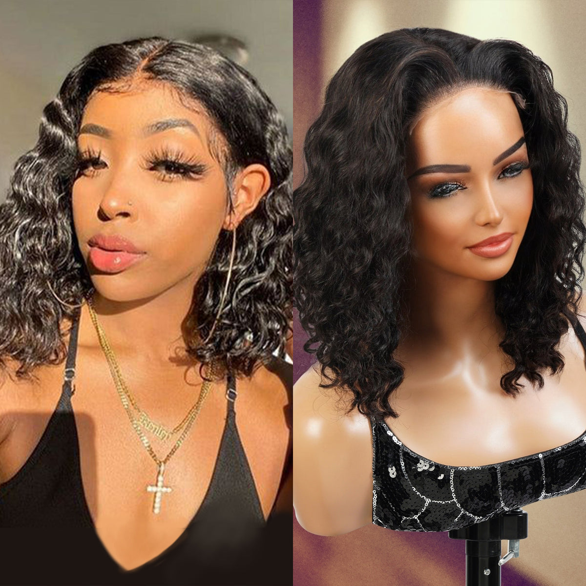 Wear and Go Pre Cut Glueless 100% Virgin Human Hair 5x5 Lace Wig Deep Wave Bob 12"