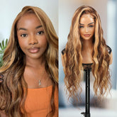 Wear and Go Pre Cut Glueless 100% Virgin Human Hair 5x5 Lace Wig Sun Kissed Honey Blonde Highlight Body Wave 26"