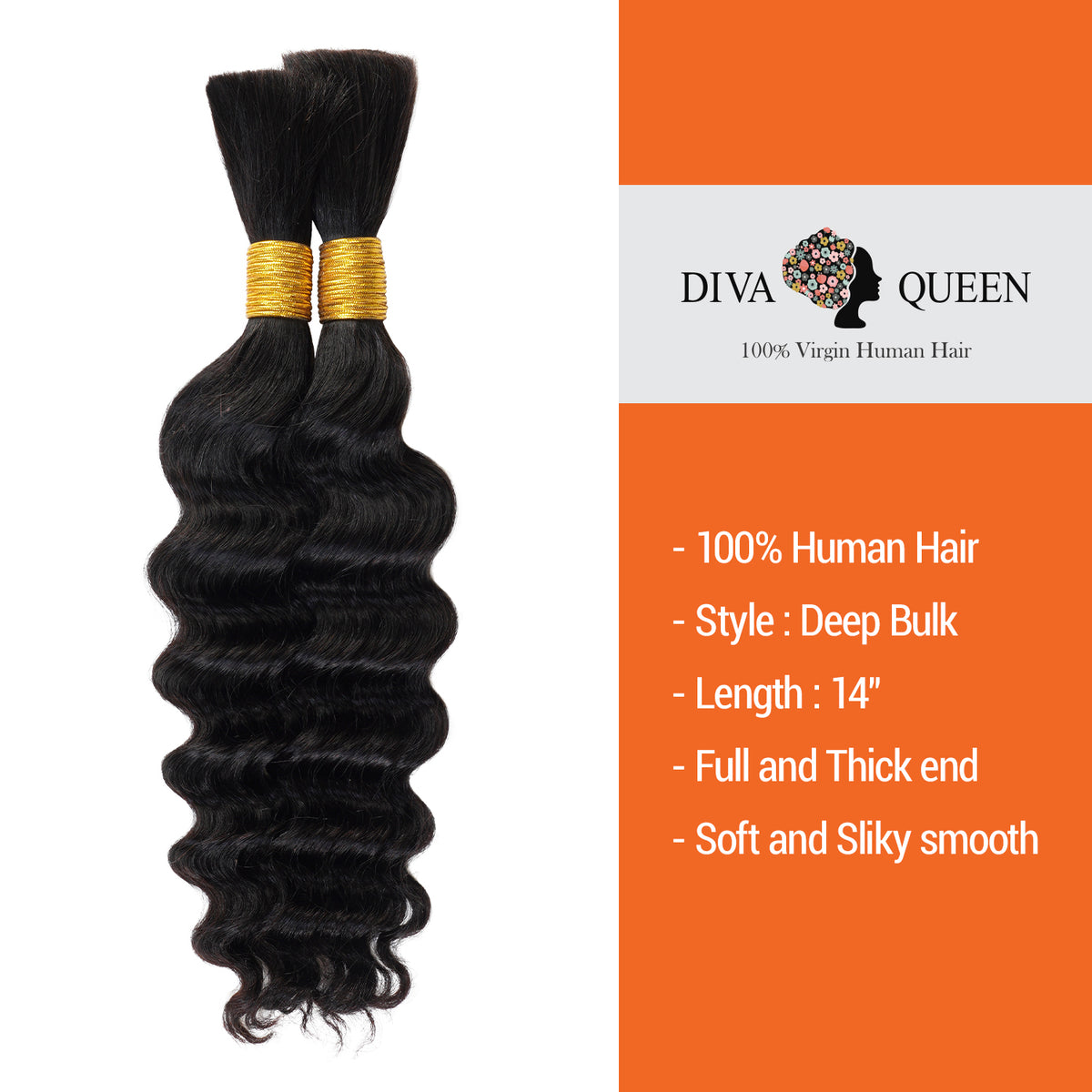 Diva Queen 100% Human Micro Braiding Hair Deep Bulk 12"-14"