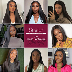 Starlet 100% Virgin Unprocessed Human Hair 2X6 Closure Straight (10"-18")