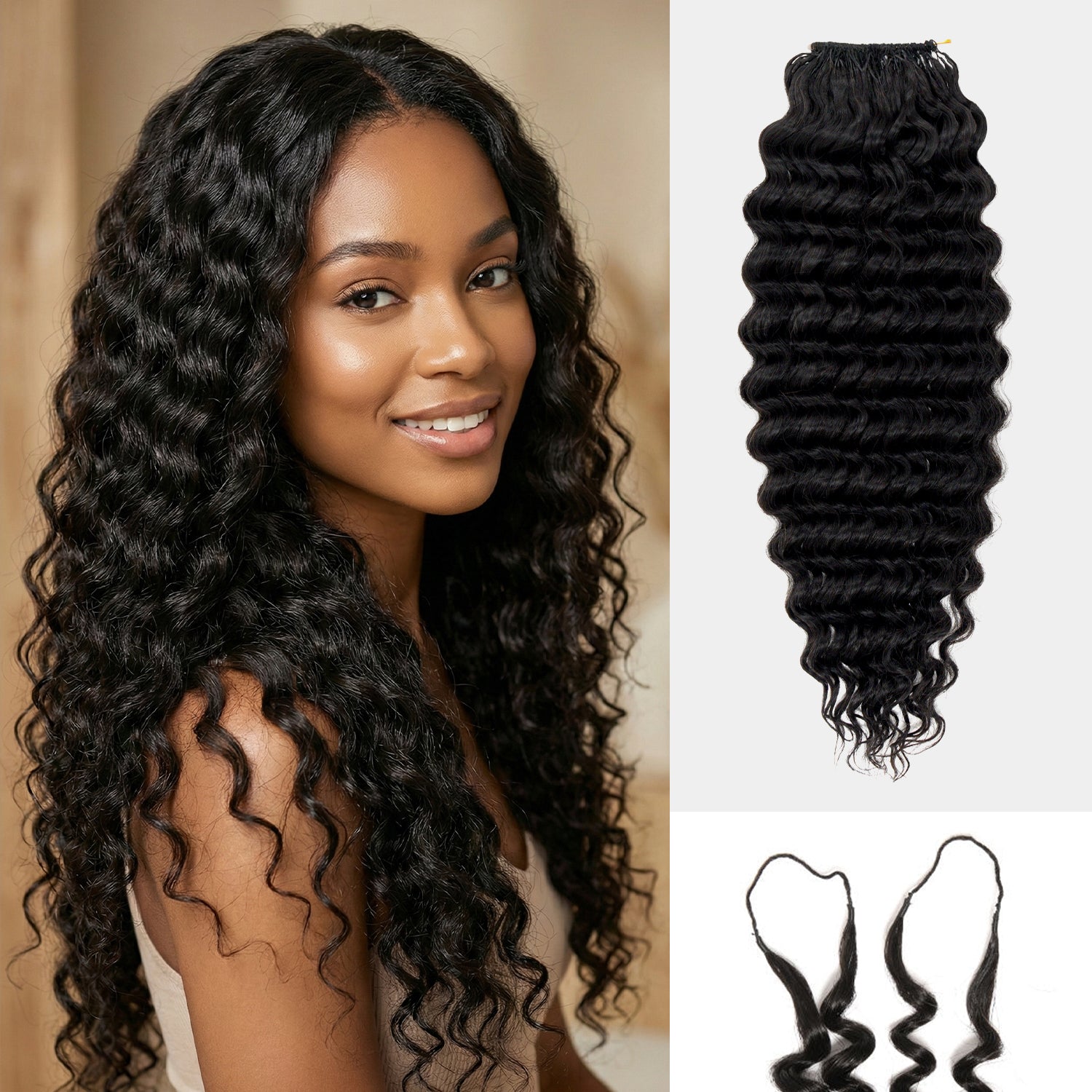 Uniq Hair 100% Human Hair Seamless Pre-Separated Feather Crochet Deep Wave