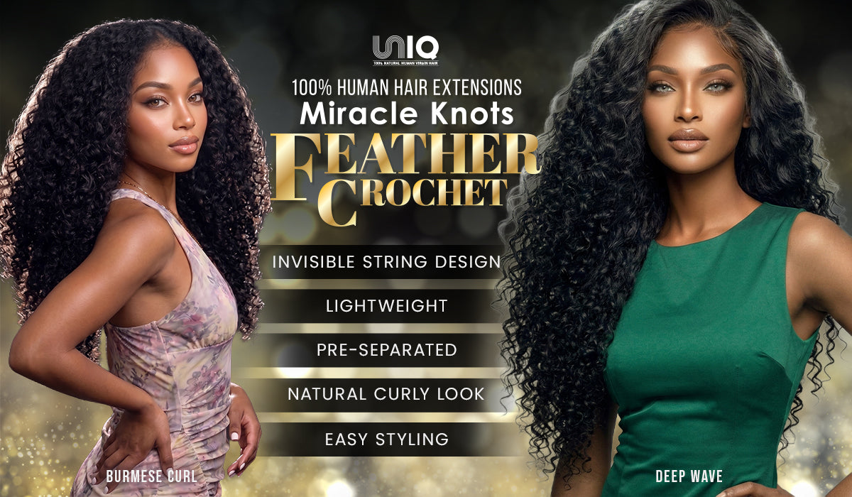 Uniq 100% Human hair Seamless Pre-Separated Feather Crochet Burmese Curl (14"-18") (60g)
