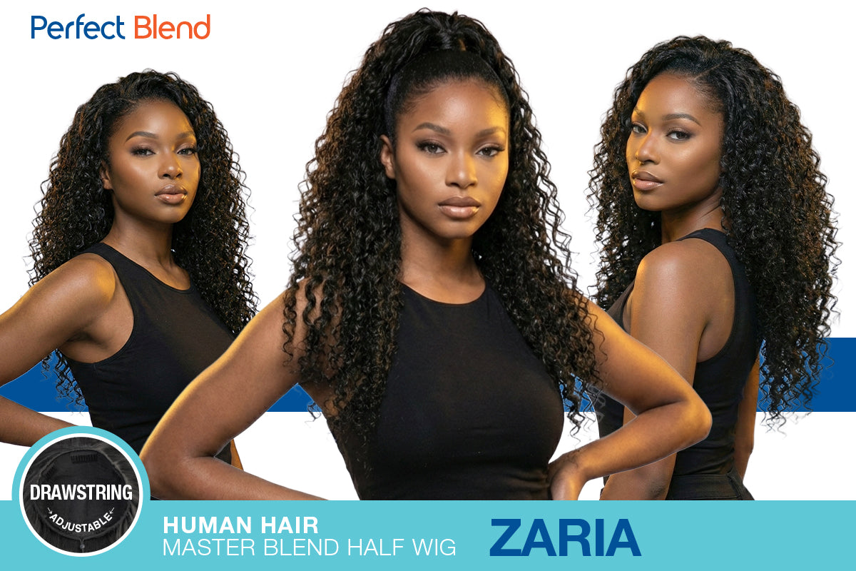 The Stylist Human Hair Blend Perfect Blend Water Wave Drawstring Half Wig Zaria