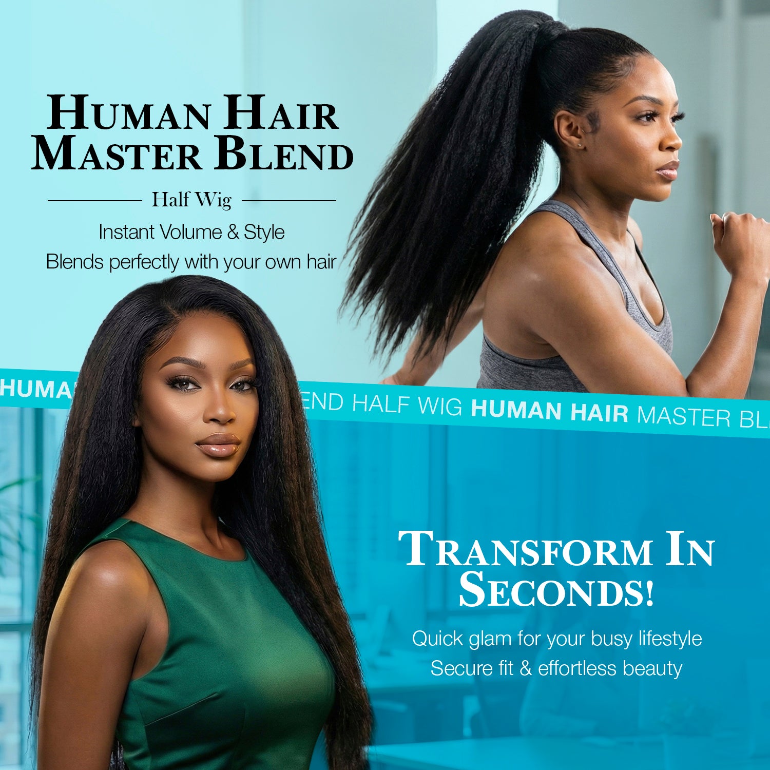 The Stylist Human Hair Blend Perfect Blend Kinky Straight Textured Drawstring Half Wig Brielle