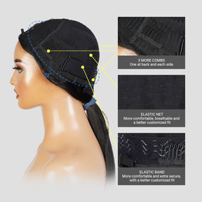 Diva Queen Virgin 100% Human Hair Hand Tied V-Part Clip Wig Straight 16"