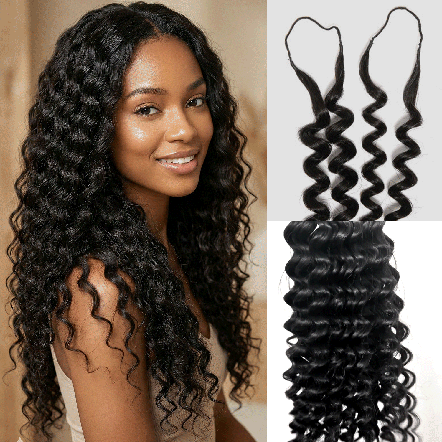 Uniq Hair 100% Human Hair Seamless Pre-Separated Feather Crochet Deep Wave
