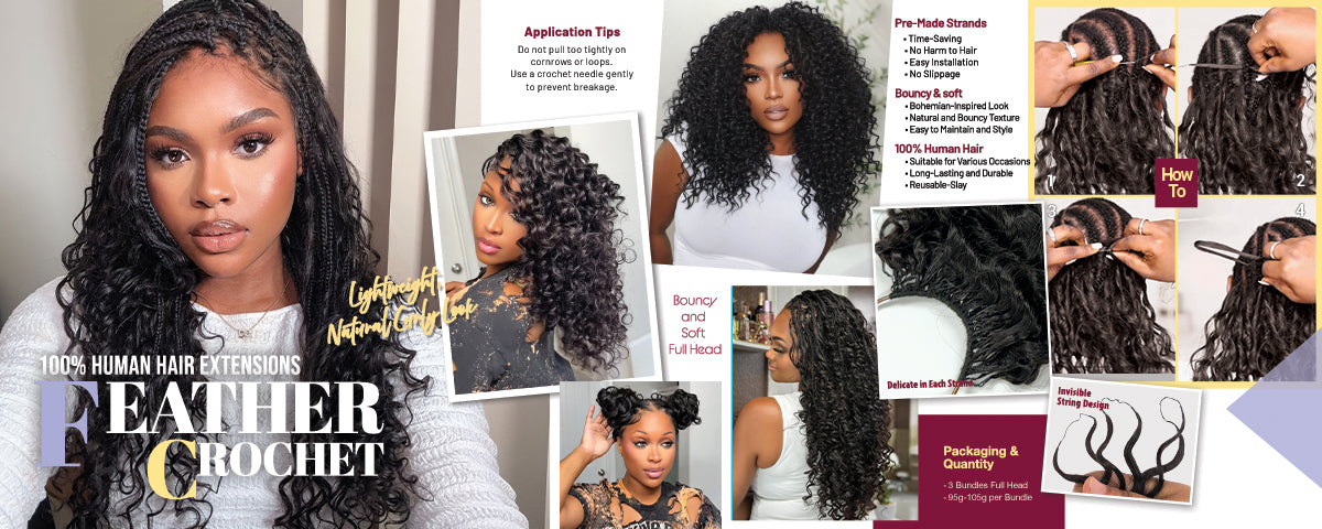 Uniq Hair 100% Human Hair Seamless Pre-Separated Feather Crochet Deep Wave