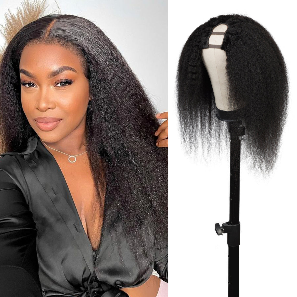 Diva Queen Virgin Human Hair U-Part Clip Wig Kinky Straight 20"