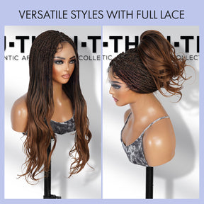 Authentic Glueless Full Lace Braided Wig Medium Knotless Box Braid Layered Mermaid Wave 1B/30 28" BW Unit15