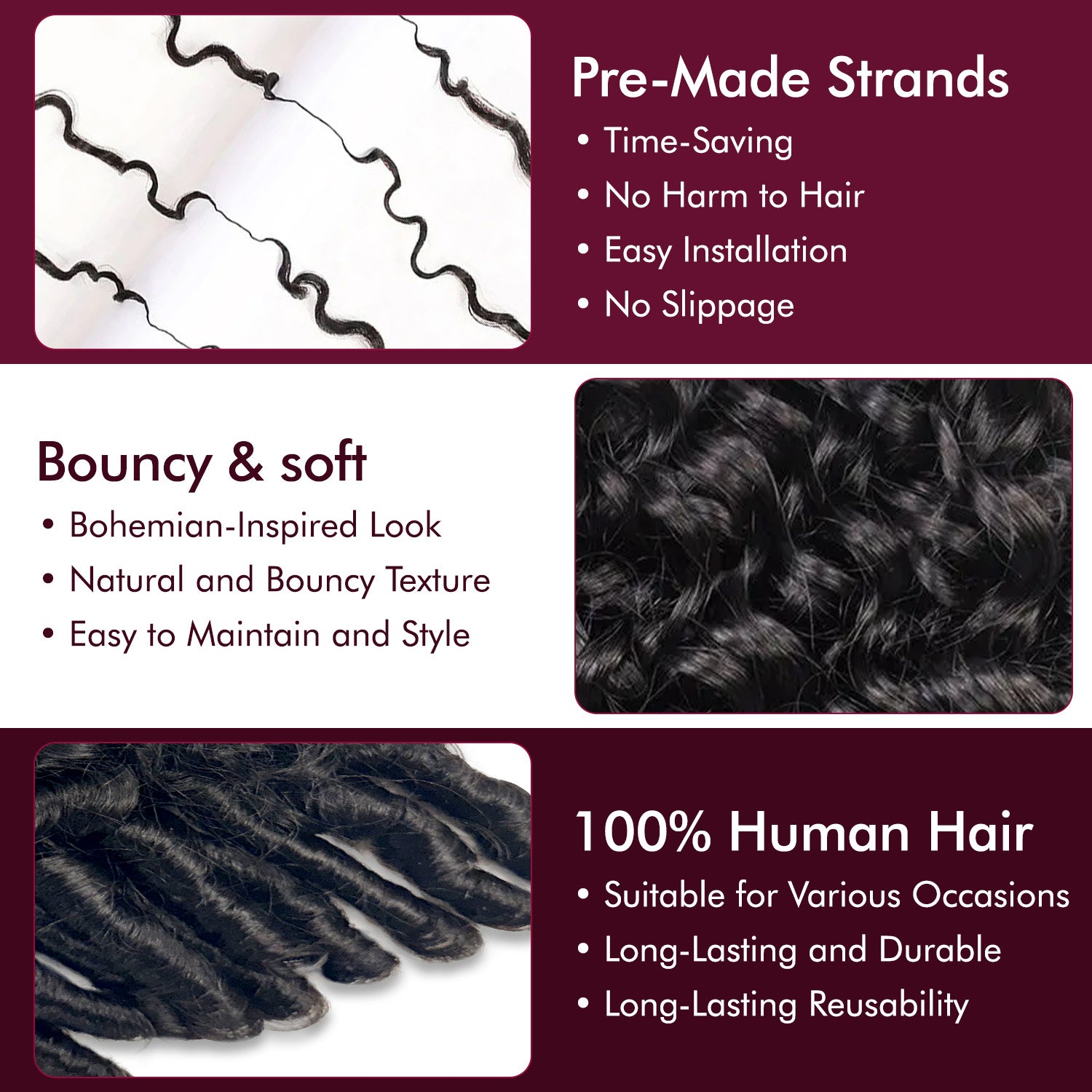 100g VALUE PACK Starlet 100% Human hair Miracle Knots Feather Crochet Braid Burmese Curl 16"