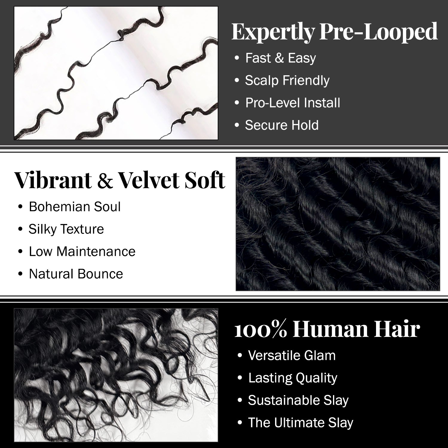 Uniq Hair 100% Human Hair Seamless Pre-Separated Feather Crochet Deep Wave