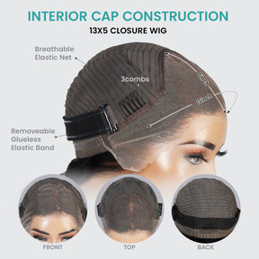 100% Human Hair Wear and Go Pre Cut Pre Plucked Glueless 13x5 Closure Wig Body Wave with Bang #2 20"
