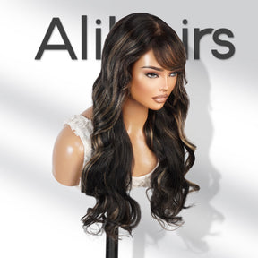 100% Human Hair Glueless 7x5 Closure Wig Body Wave with Bang TP1B/27 22"
