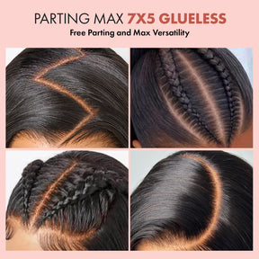 100% Human Hair Wear and Go Pre Cut Pre Plucked Glueless 7x5 Closure Wig Layered Blow Out with Curtain Bangs T4/27 Ombre Light Brown Honey 18"