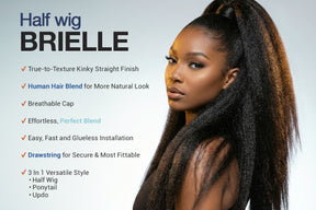The Stylist Human Hair Blend Perfect Blend Kinky Straight Textured Drawstring Half Wig Brielle