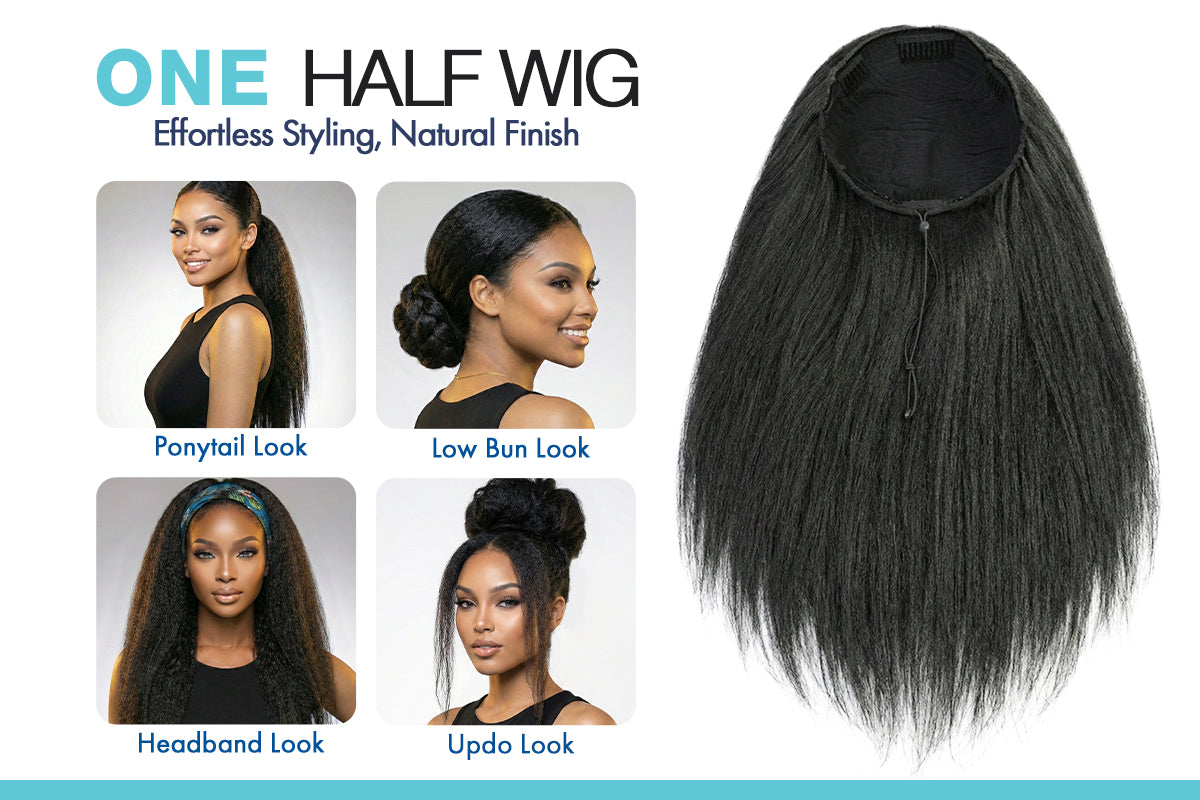 The Stylist Human Hair Blend Perfect Blend Kinky Straight Textured Drawstring Half Wig Brielle