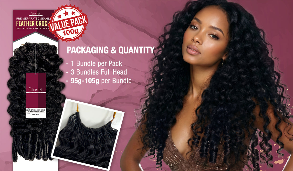 100g VALUE PACK Starlet 100% Human hair Miracle Knots Feather Crochet Braid Burmese Curl 16"