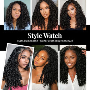 Uniq 100% Human hair Seamless Pre-Separated Feather Crochet Burmese Curl (14"-18") (60g)