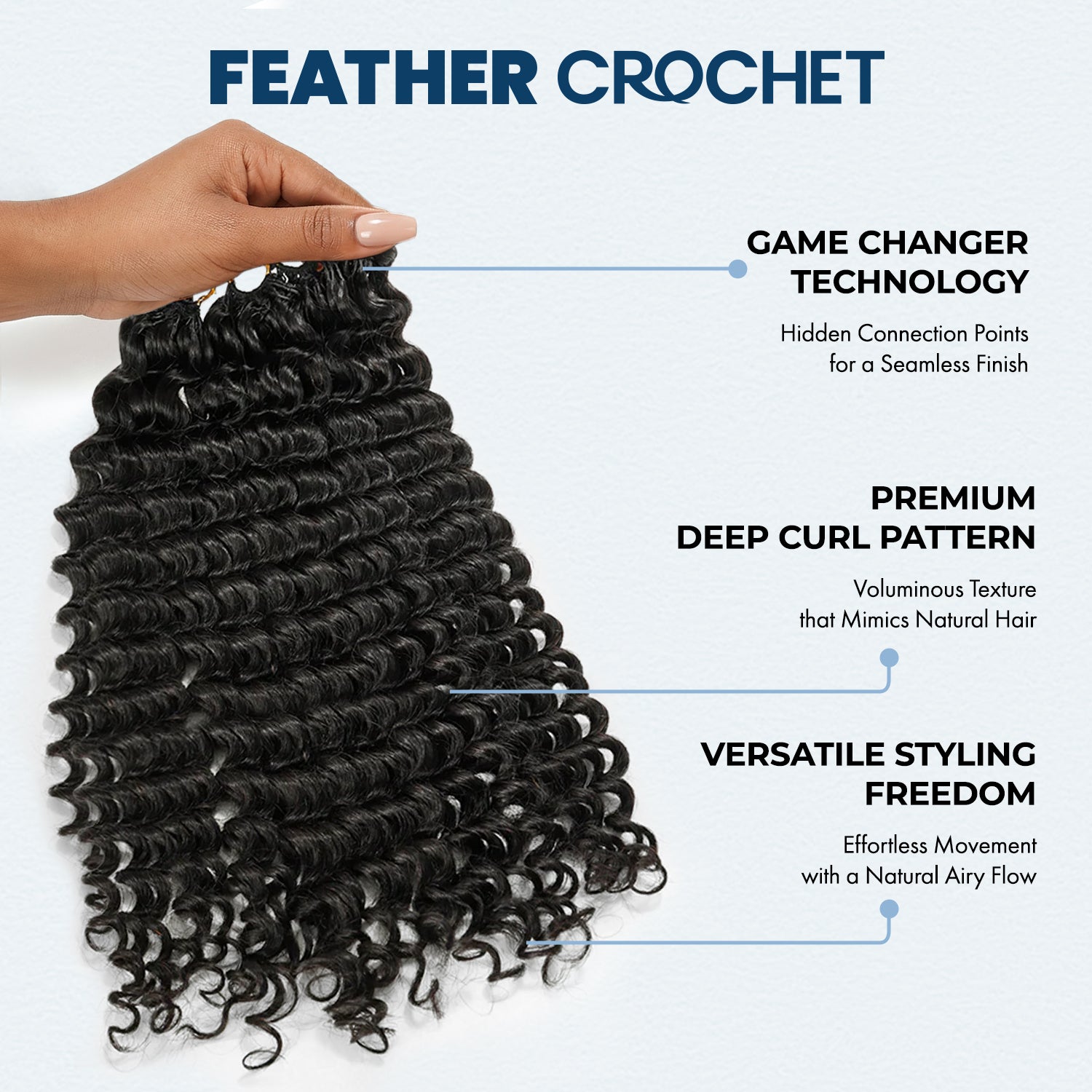 The Stylist Game Changer Human Hair Blend Feather Crochet Deep Curl 22" (100 Strands/ 50 Strings)