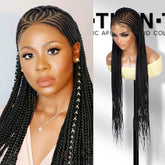 Authentic Glueless Full Lace Braided Wig Medium Fulani Crisscross Feed-In Braids 1B 36" BW Unit10