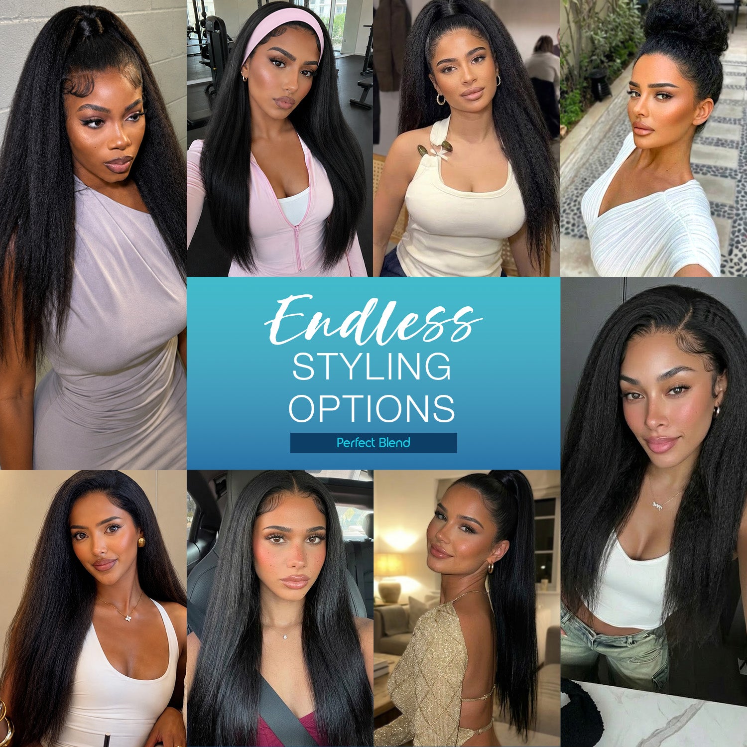 The Stylist Human Hair Blend Perfect Blend Kinky Straight Textured Drawstring Half Wig Brielle