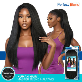 The Stylist Human Hair Blend Perfect Blend Kinky Straight Textured Drawstring Half Wig Brielle