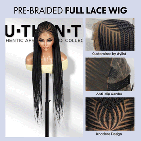 Authentic Glueless Full Lace Braided Wig Medium Fulani Crisscross Feed-In Braids 1B 36" BW Unit10