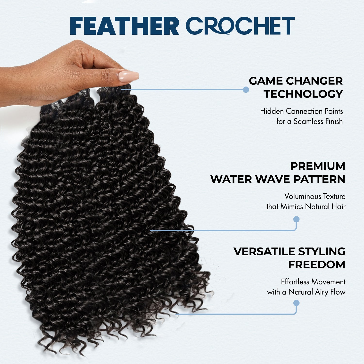 The Stylist Game Changer Human Hair Blend Feather Crochet Water Wave 22" (100 Strands/ 50 Strings)